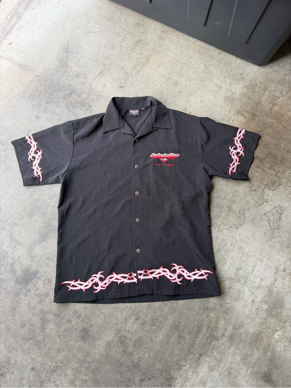 Vtg Harley Davidson Classic Cafe Las Vegas Flames Button Down Black Shirt Mens M
